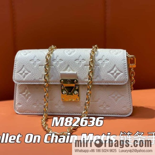 [Original order boutique] M82636 white full leather embossed chain bag series Wallet On Chain Metis chain strap handbag M82836 82637