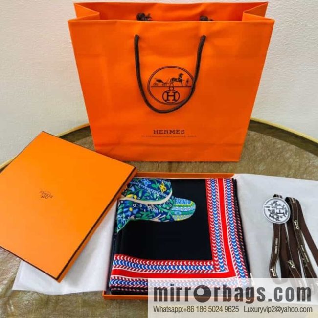 Hermes \"Prairie Horse\" 100% Mulberry Silk Scarf - Image 2