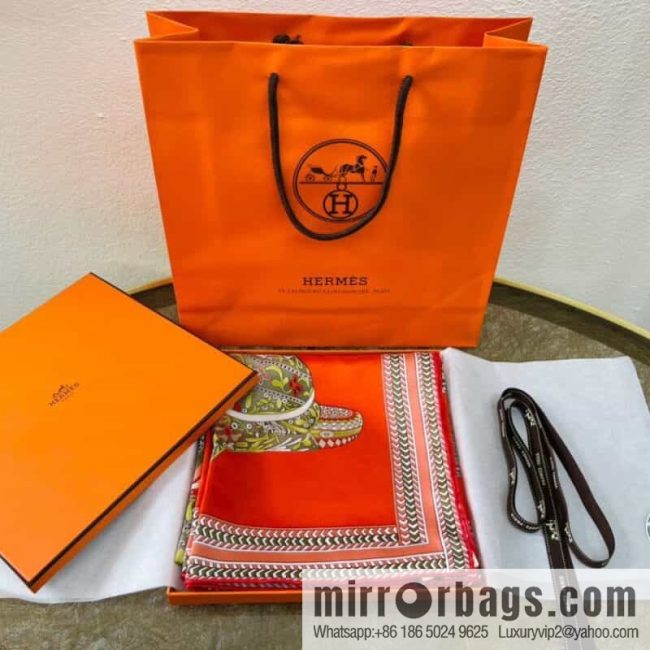 Hermes \"Prairie Horse\" 100% Mulberry Silk Scarf - Image 3