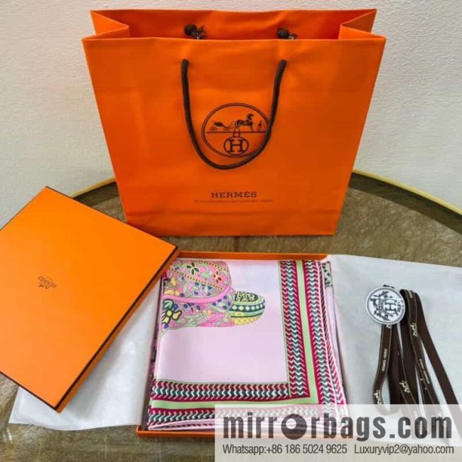 Hermes \"Prairie Horse\" 100% Mulberry Silk Scarf - Image 4