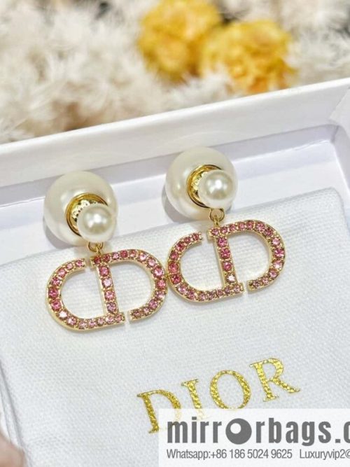 New ☑️ DIOR Dior Pink Diamond CD Size Pearl Earrings Earrings