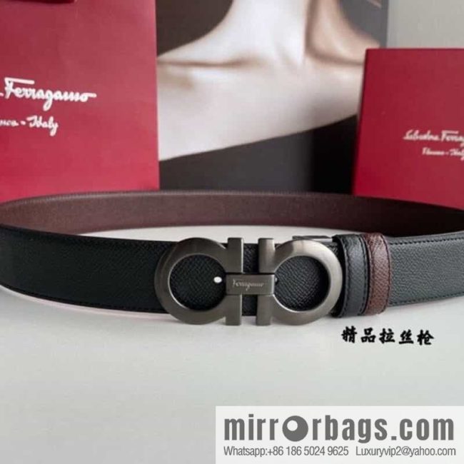 Ferragamo Ferragamo, double-sided with delicate first-layer cowhide cross-textured belt 3.5cm - Image 4