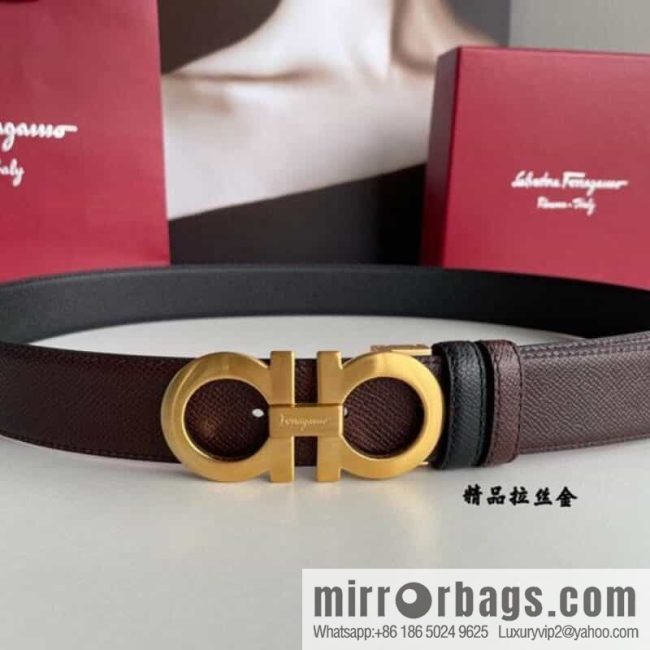 Ferragamo Ferragamo, double-sided with delicate first-layer cowhide cross-textured belt 3.5cm - Image 3