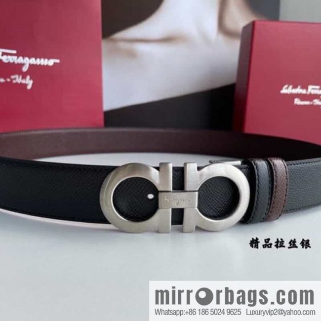 Ferragamo Ferragamo, double-sided with delicate first-layer cowhide cross-textured belt 3.5cm - Image 2