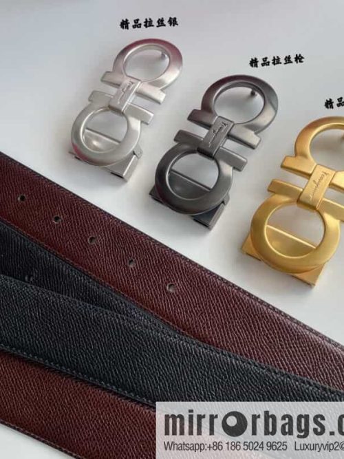 Ferragamo Ferragamo, double-sided with delicate first-layer cowhide cross-textured belt 3.5cm