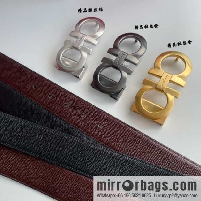 Ferragamo Ferragamo, double-sided with delicate first-layer cowhide cross-textured belt 3.5cm