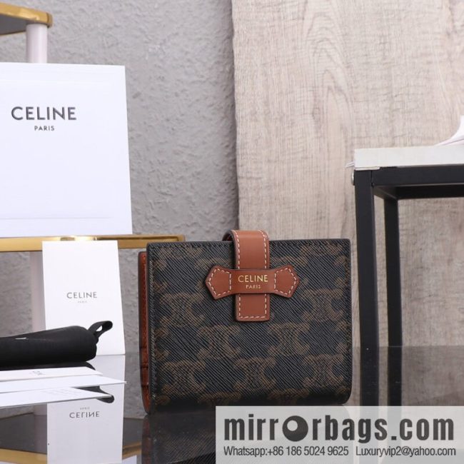 [Premium quality, all-steel hardware] [CELIEN · Celine] Small logo printed sheep leather (fabric) lace wallet TRIOMPHE number: 100262