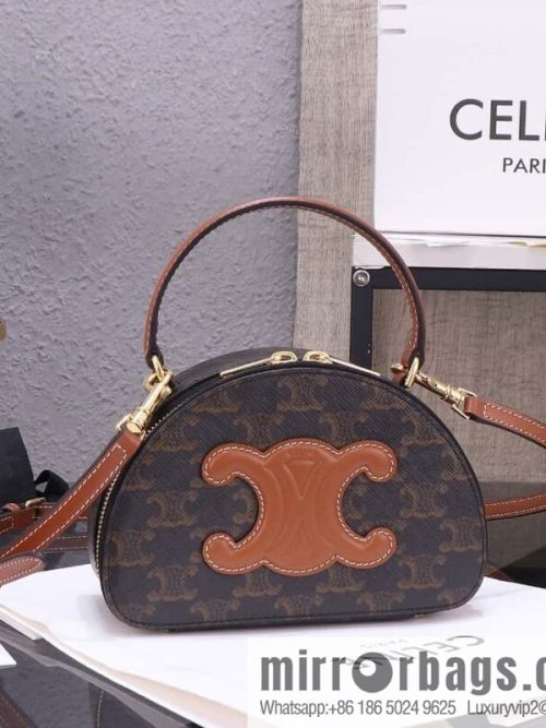 [Premium quality, all-steel hardware] logo printed cow leather (fabric) half-moon bag, yellow-brown, number: 101642ECM.04LU