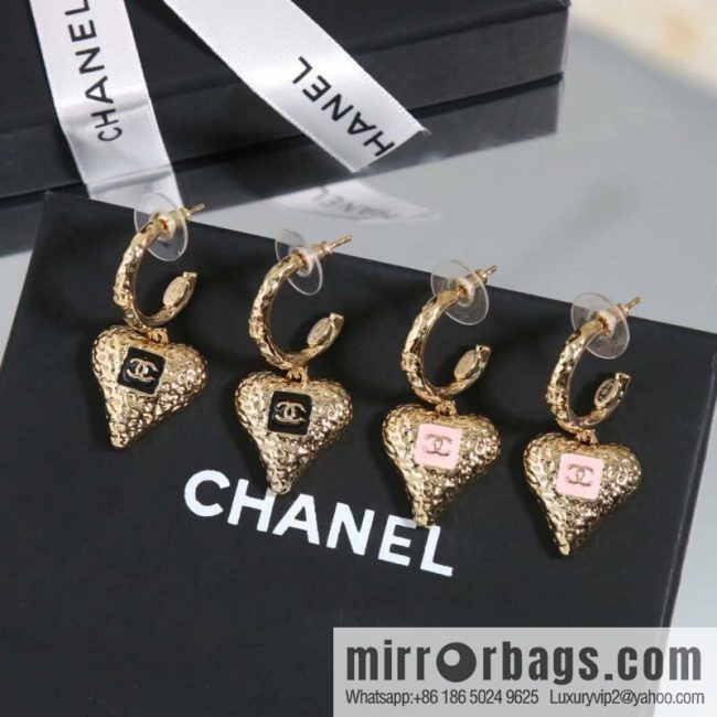 ☀️New ☑️ chanel c2 double c peach heart love earrings earrings ☀️