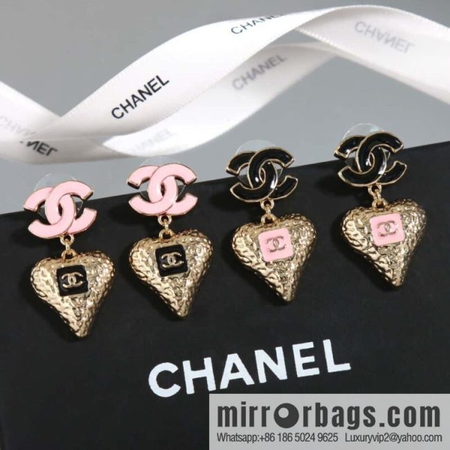 ☀️New ☑️ chanel c2 double c peach heart love earrings earrings ☀️