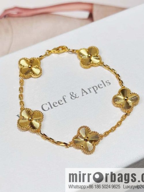 ❗️CNC version ❗️ ☀️ Van Cleef & Arpels gold engraved laser four-leaf clover five-flower bracelet☀️