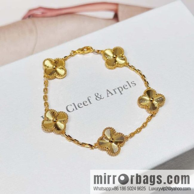 ❗️CNC version ❗️ ☀️ Van Cleef & Arpels gold engraved laser four-leaf clover five-flower bracelet☀️