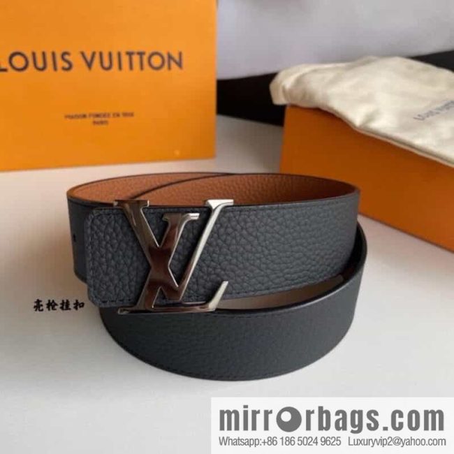 LOUIS VUITTON Louis Vuitton counter hanging buckle double-sided lychee lychee black/khaki belt - Image 4