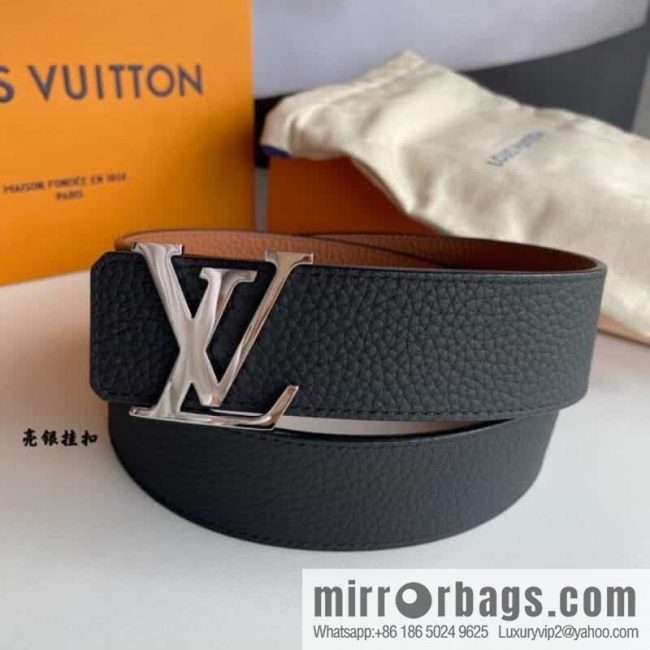 LOUIS VUITTON Louis Vuitton counter hanging buckle double-sided lychee lychee black/khaki belt - Image 2