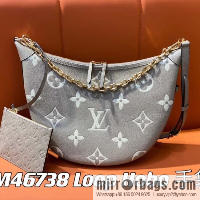 [Original order boutique] M46725 M46738 gray silk print full leather moon bag series, this Loop Hobo handbag.