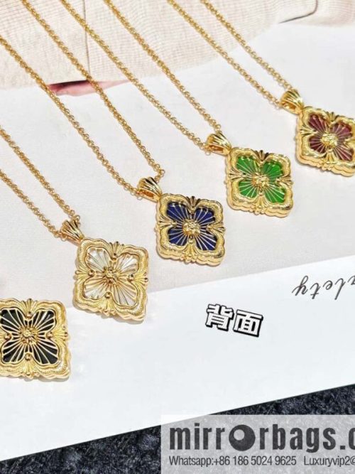 ❗️New ❗️ ☀ Buccellati Vintage court style with diamond brushed four-leaf clover shell agate chalcedony double-sided necklace ☀️