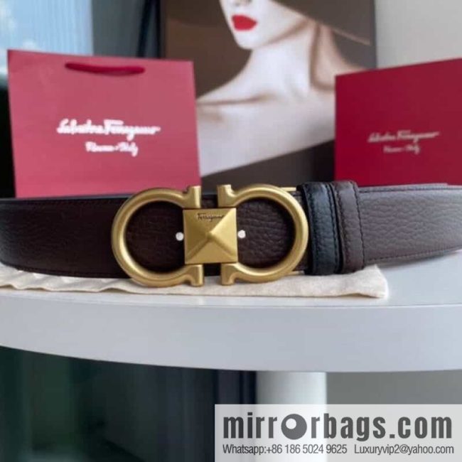 Salvatore Ferragamo, double-sided with first layer cowhide lychee texture 3.5cm belt - Image 3