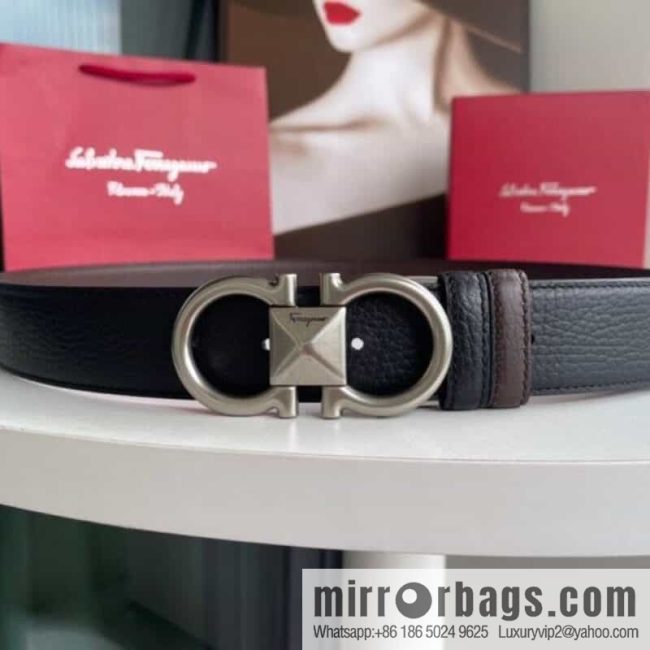 Salvatore Ferragamo, double-sided with first layer cowhide lychee texture 3.5cm belt - Image 2