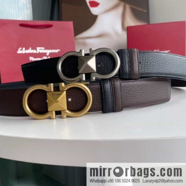Salvatore Ferragamo, double-sided with first layer cowhide lychee texture 3.5cm belt