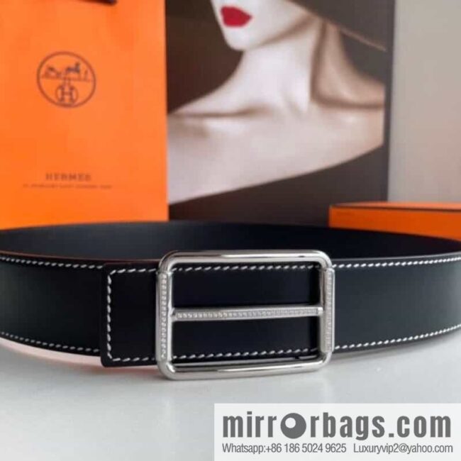 Hermès, Seiko crafted inlaid diamond buckle double-sided delicate cowhide belt