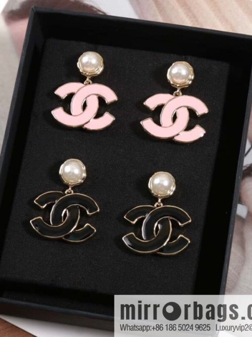 ☀️New ☑️ chanel c2 double c pink black oil drop pearl earrings ☀️