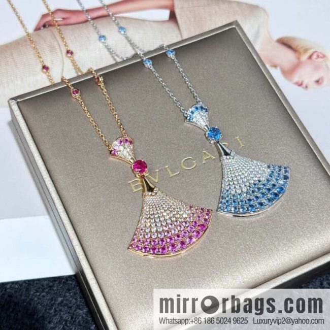 ❗️New ❗️ ☀ BVLGARI DIVAS\'DREAM gradual change powder gradual change blue diamond fan necklace  ☀️