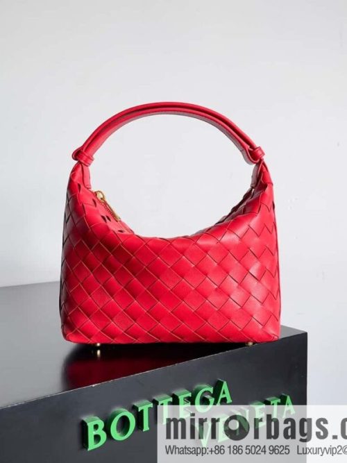 BvWallace Shoulder Bento Bag, Model 754443 intrecciato woven bag, bright red
