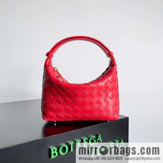 BvWallace Shoulder Bento Bag, Model 754443 intrecciato woven bag, bright red