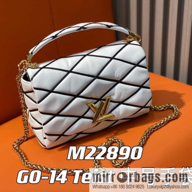 [Original order boutique] M22890 white, full leather rhombus chain bag series GO-14 Teist medium handbag M22891