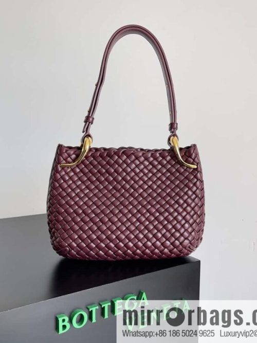 BV early spring new Clicker circular arc bag lamb woven leather, model number: 730968 Bordeaux red