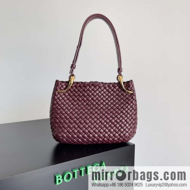 BV early spring new Clicker circular arc bag lamb woven leather, model number: 730968 Bordeaux red