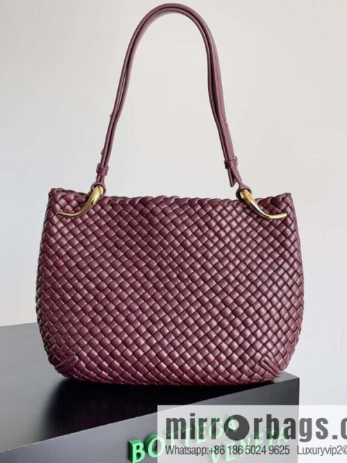 BV #CLICKER Bv 2023 Early Spring New Clicker Lamb woven tote bag model number 730969 Bordeaux red