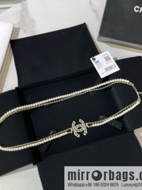 CHANEL Chanel Double C Black Leather Rope Double Pearl Necklace Sweater Chain
