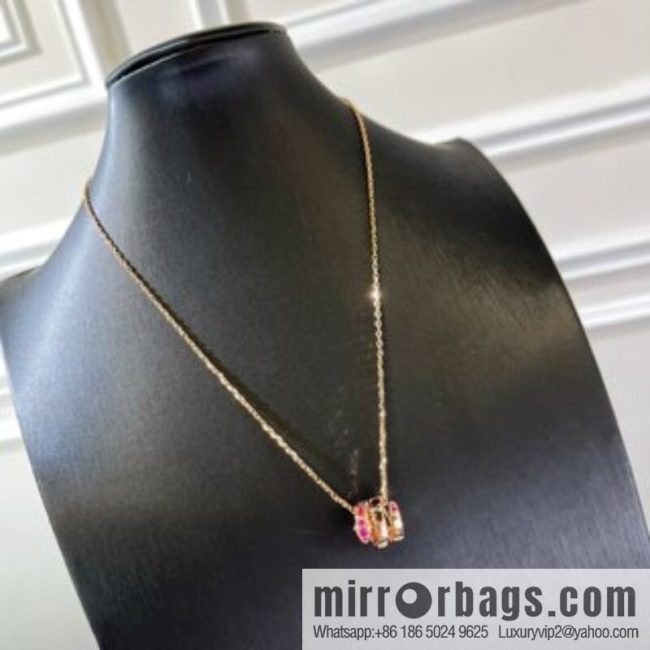 BVLGARI Bulgari classic snake bone pink diamond necklace