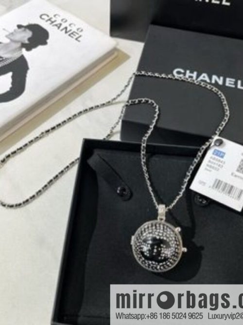 CHANEL Chanel full diamond double c mirror ball necklace sweater chain