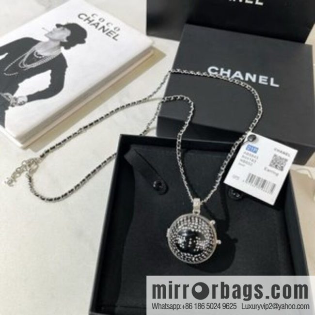 CHANEL Chanel full diamond double c mirror ball necklace sweater chain