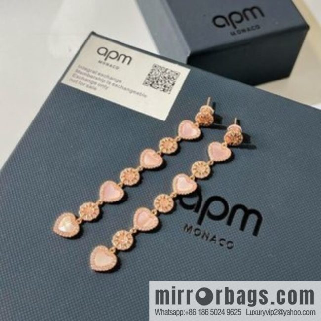APM Monaco pink mother shell love pendant earrings
