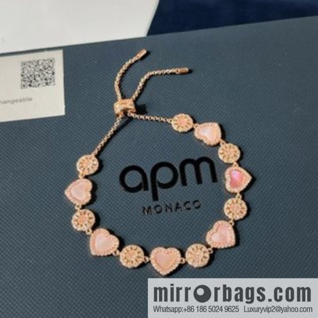 APM Monaco pink mother shell heart connected adjustable bracelet