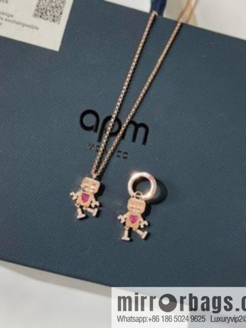 APM Monaco pink robot necklace stud earrings