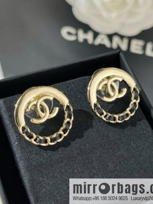 New ☑️ CHANEL Chanel double c black leather rope stud earrings