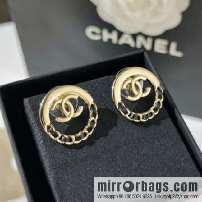 New ☑️ CHANEL Chanel double c black leather rope stud earrings