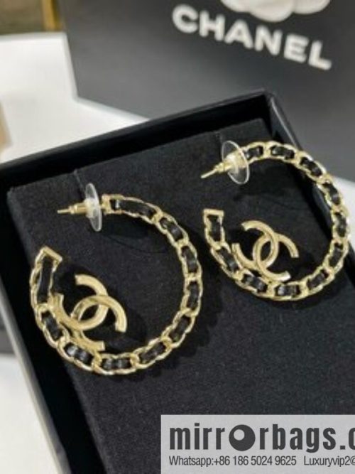 New ☑️ CHANEL Chanel double c black leather rope stud earrings