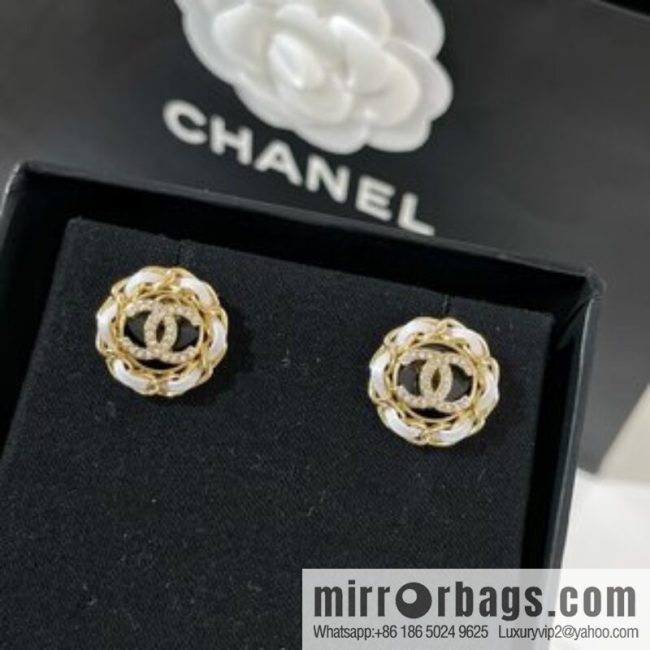 New ☑️ CHANEL Chanel double c black leather rope stud earrings - Image 3
