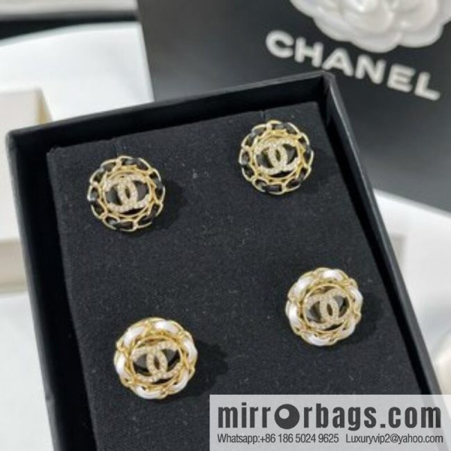 New ☑️ CHANEL Chanel double c black leather rope stud earrings