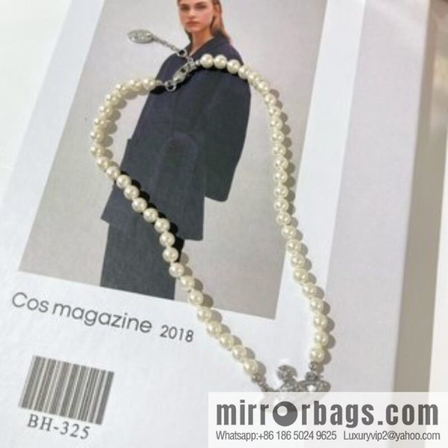 New ☑️ Vivienne Westwood Queen Mother Full Diamond Saturn Pearl Necklace