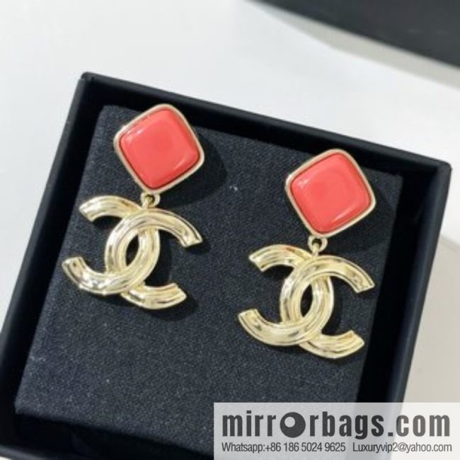 New ☑️ CHANEL Chanel double c pink rhombus, stud earrings