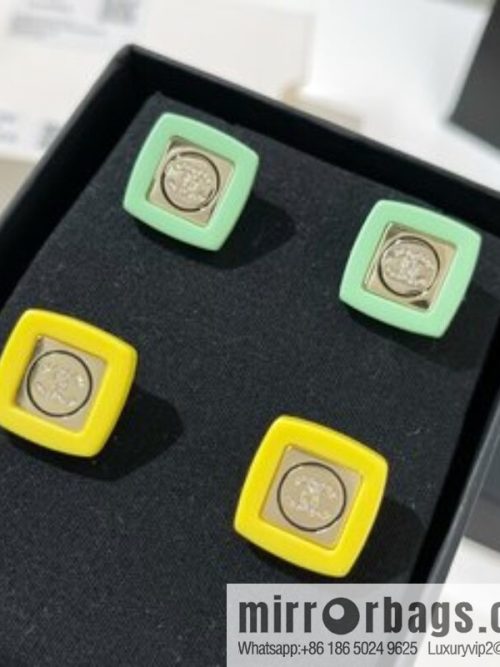 New ☑️ CHANEL Chanel double c yellow green acrylic stud earrings