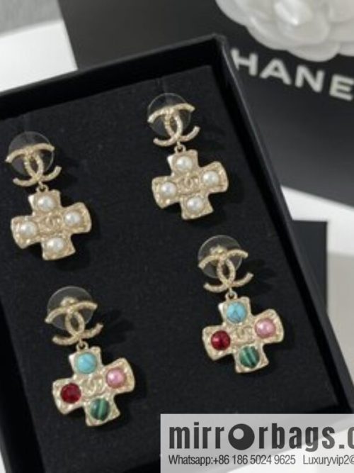 New ☑️ CHANEL Chanel double c cross pearl stud earrings