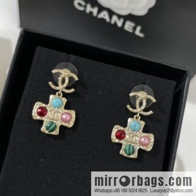 New ☑️ CHANEL Chanel double c cross pearl stud earrings - Image 2