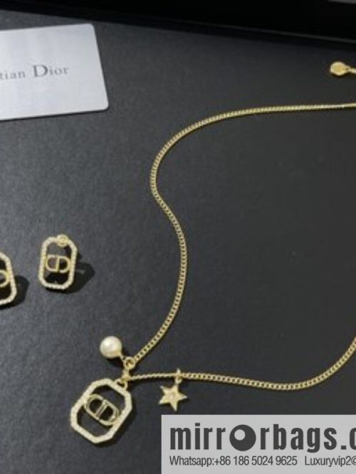 New ☑️ DIOR Dior CD pearl star necklace stud earrings